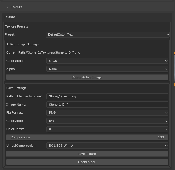 Texture presets and save settings in Blending to Unreal